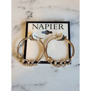 Napier Gold-Tone Hoop Earrings With Chain-Link Design & Clear Rhinestone Accents